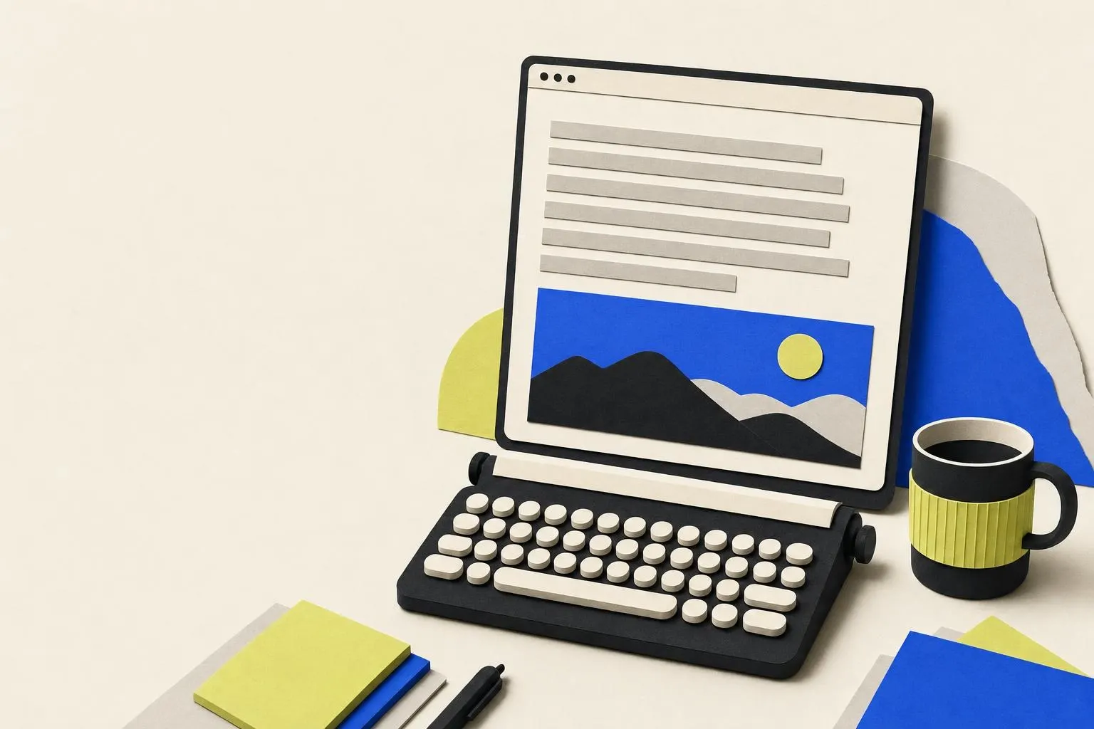 Ilustración de una ventana de navegador con un artículo largo y un teclado debajo
