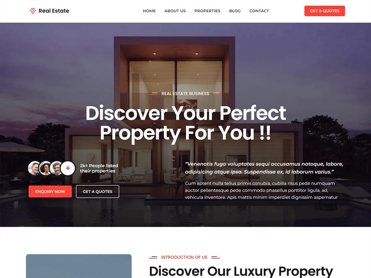 Captura oficial del tema Blockskit Real Estate