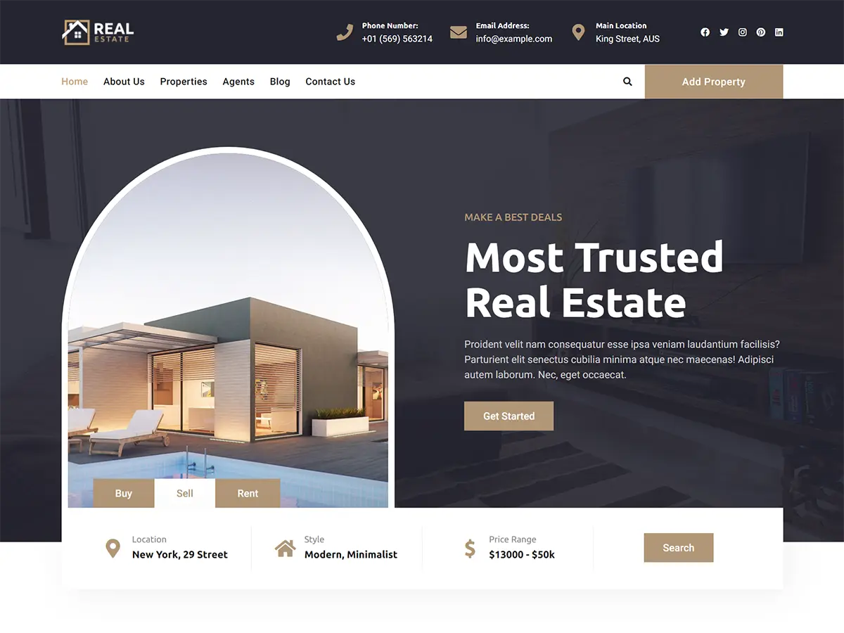 Captura oficial del tema Bosa Real Estate