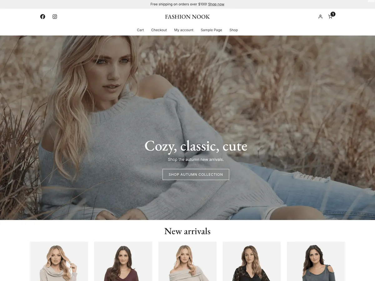 Captura oficial del tema Fashion Nook