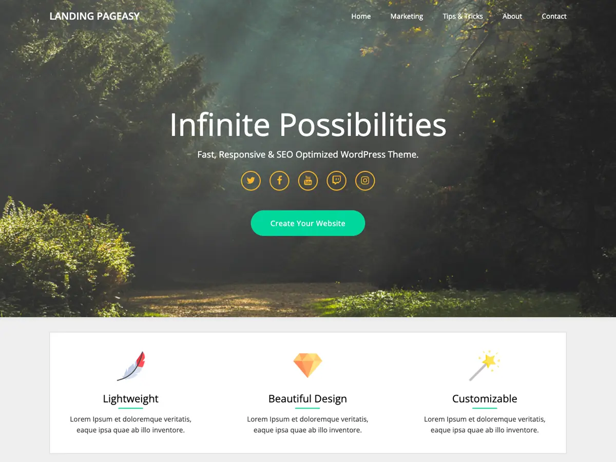Captura oficial del tema Landing Pageasy