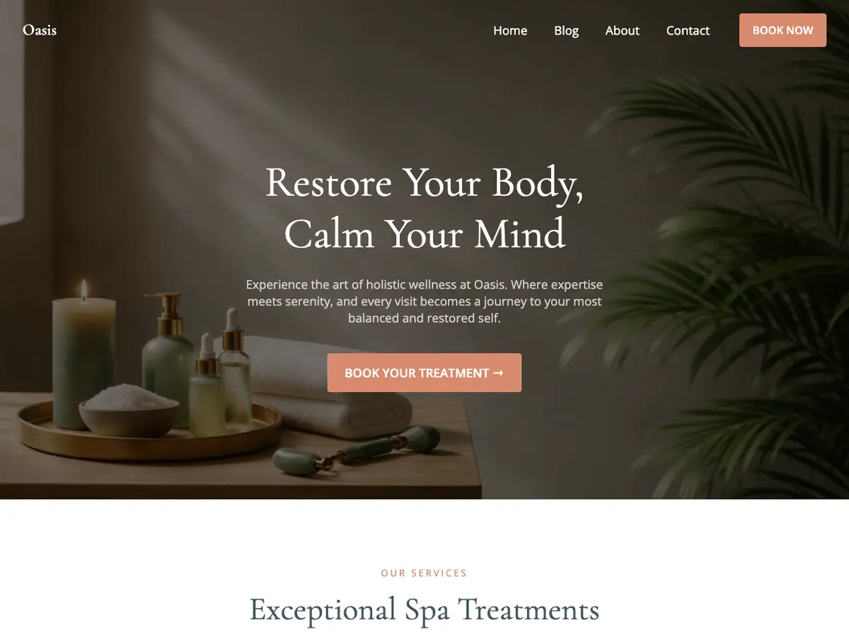 Captura oficial del tema Oasis Wellness and Spa