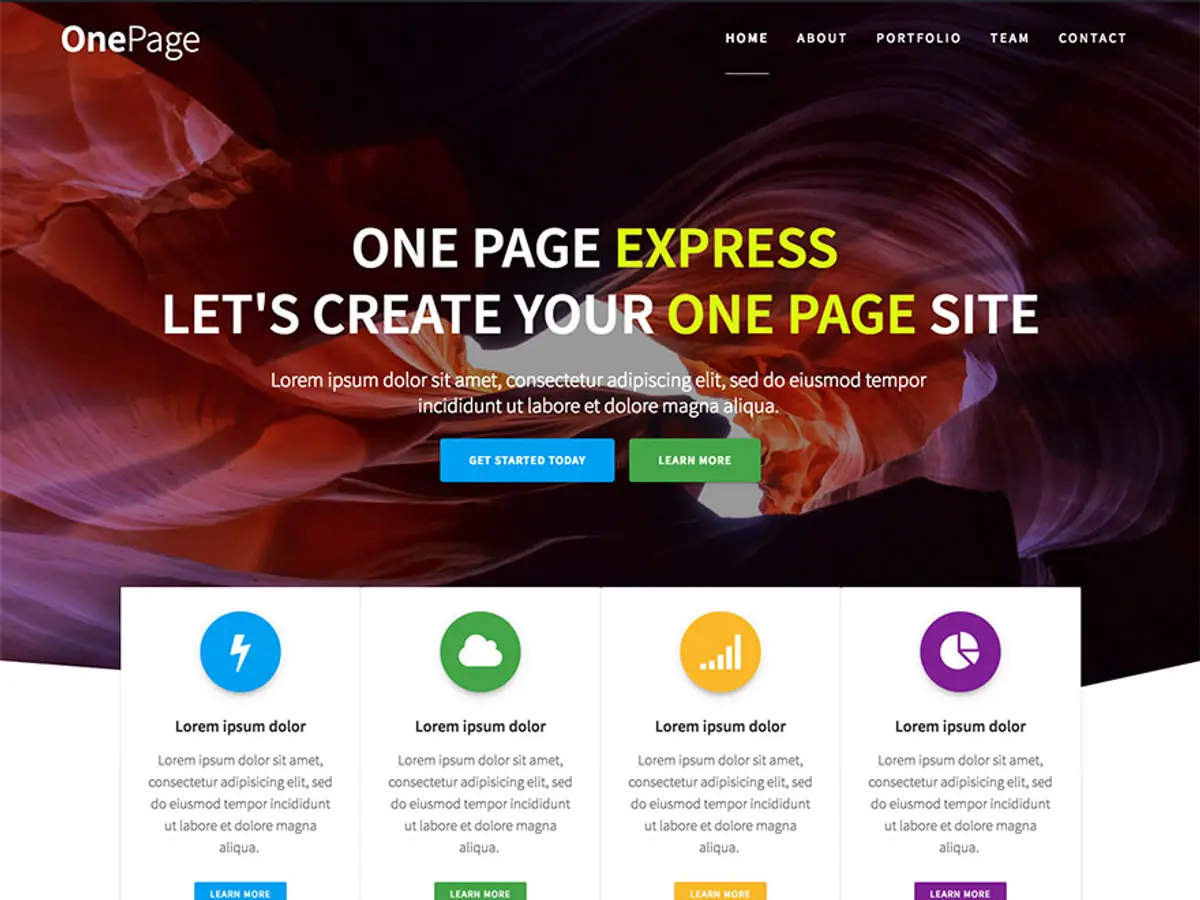 Captura oficial del tema One Page Express