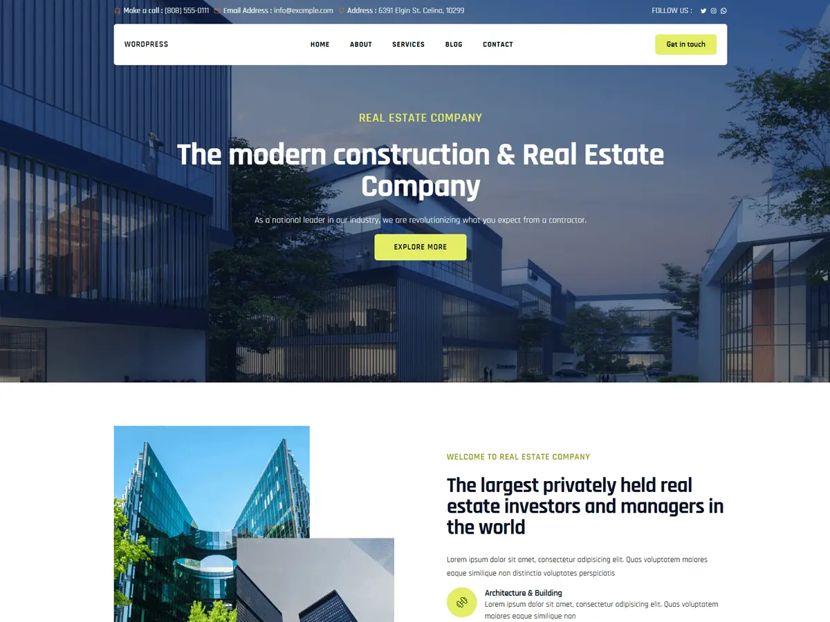 Captura oficial del tema Real Estate Company