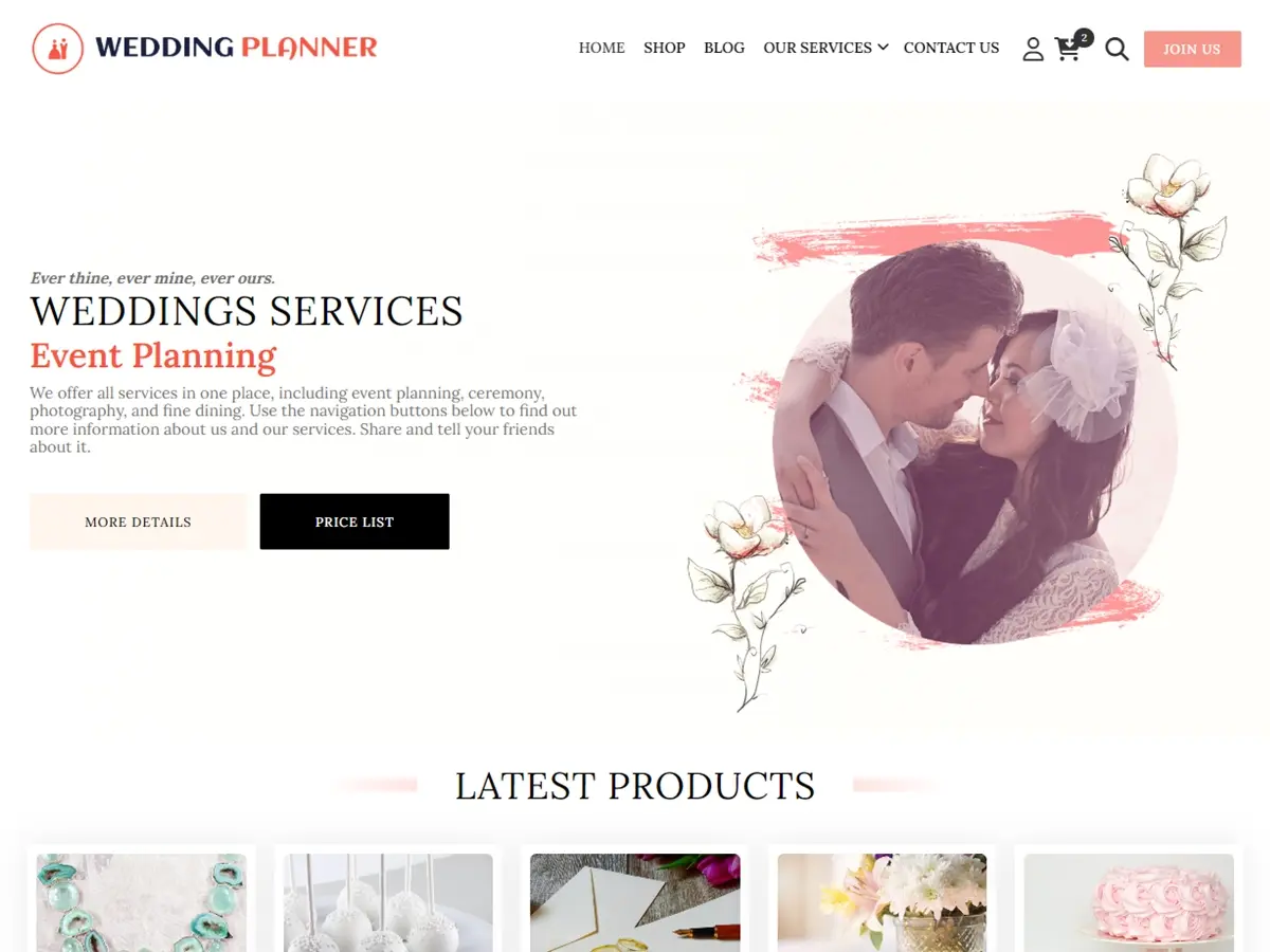 Captura oficial del tema Wedding Planner: Event Management