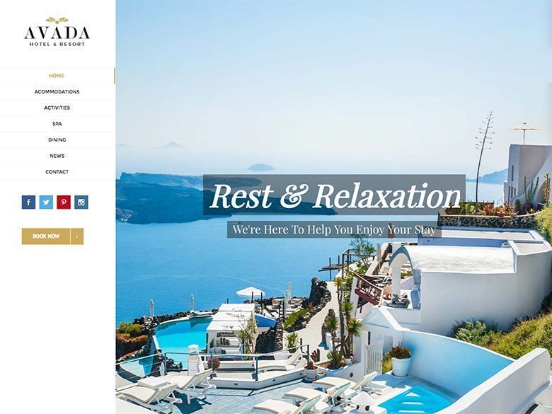 Avada - Plantilla WordPress para hoteles y resorts elegantes y minimalistas