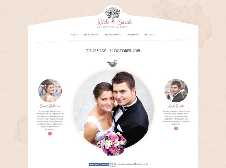 The Wedding Day - Plantilla WordPress elegante y encantadora para bodas, eventos y celebraciones