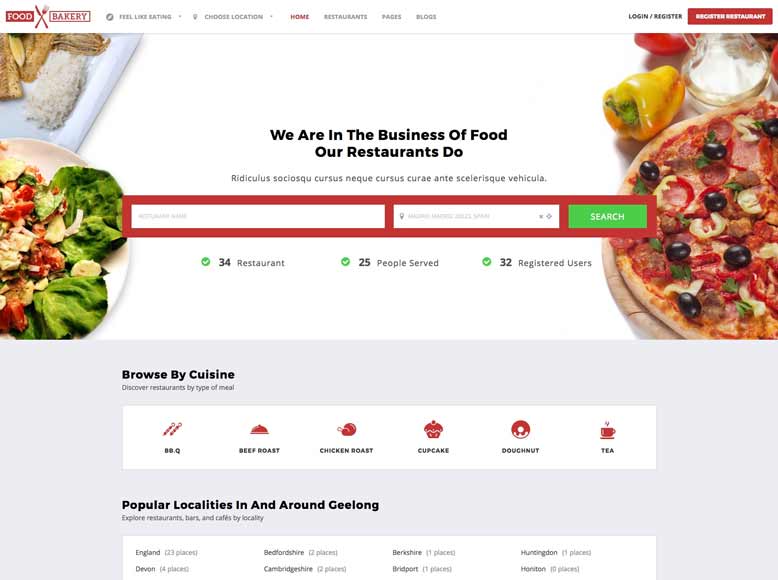 FoodBakery - Plantilla WordPress para directorios restaurantes, bares, cafeterías y pubs
