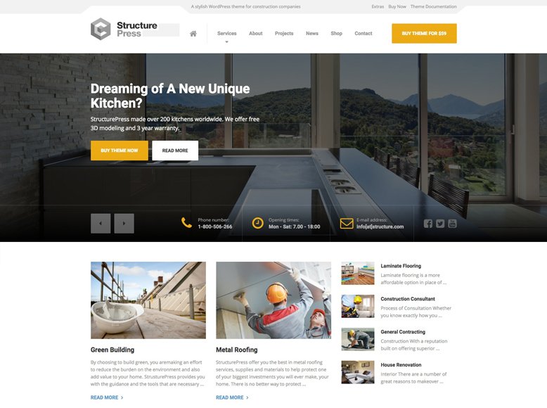 StructurePress - Plantilla WordPress para empresas de diseño de interiores, decoradores y reformas