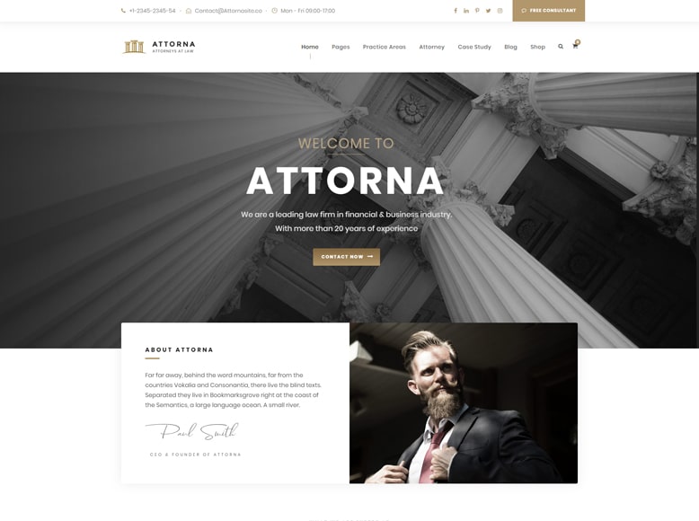 Attorna - Plantilla WordPress para negocios legales y derecho, despachos de abogados,, asesores legales, oficinas legales