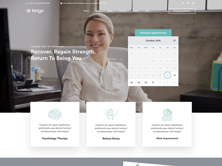 Kingo - Plantilla WordPress para terapeutas con sistema de cita previa