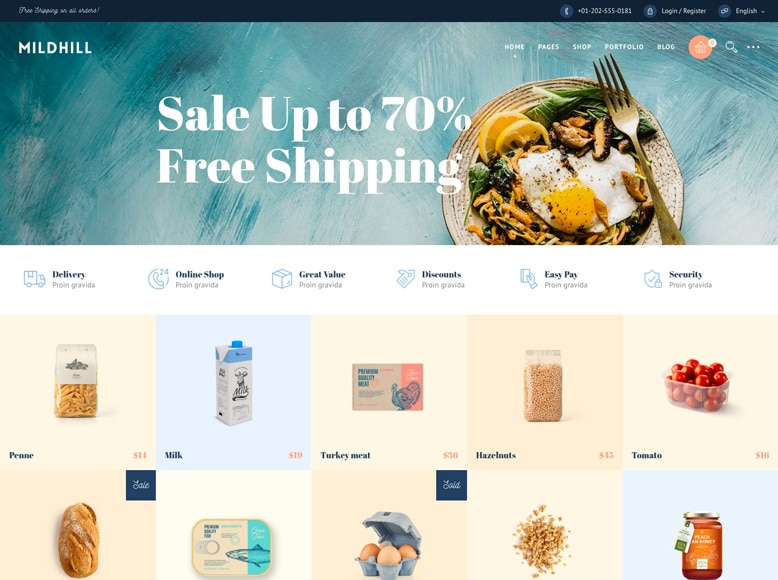Mildhill - Plantilla WordPress para tiendas online ecológicas y alimentos orgánicos