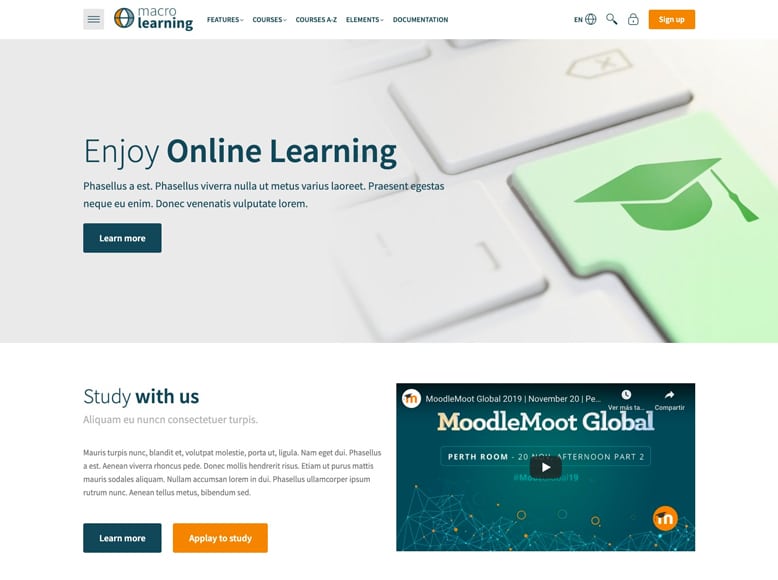 Macro Learning - Tema Moodle moderno para cursos online