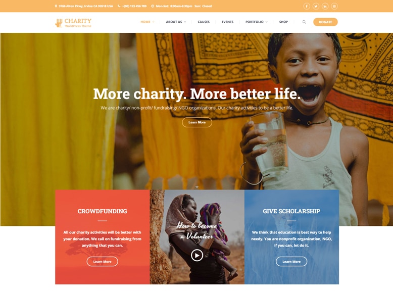Charitix - Plantilla WordPress para caridad, donaciones y organizaciones sin ánimo de lucro