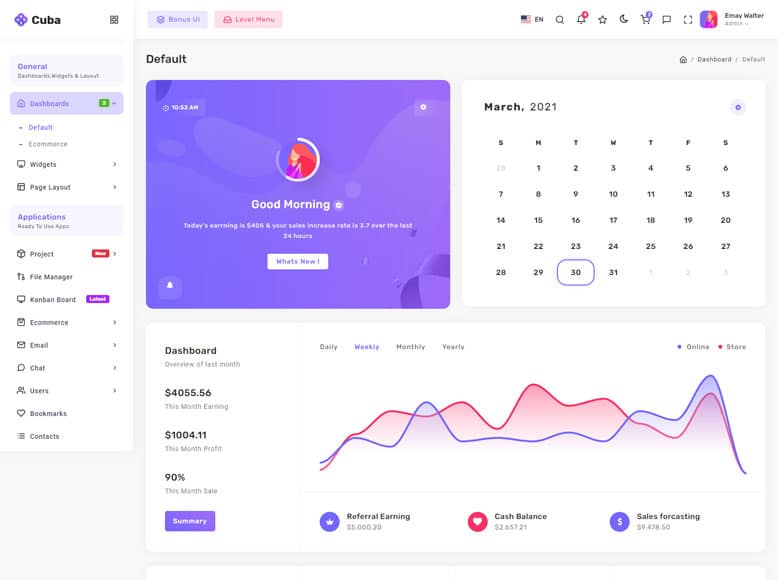 Cuba - Plantilla para paneles de administración de sitios web con Angular 11 y Bootstrap