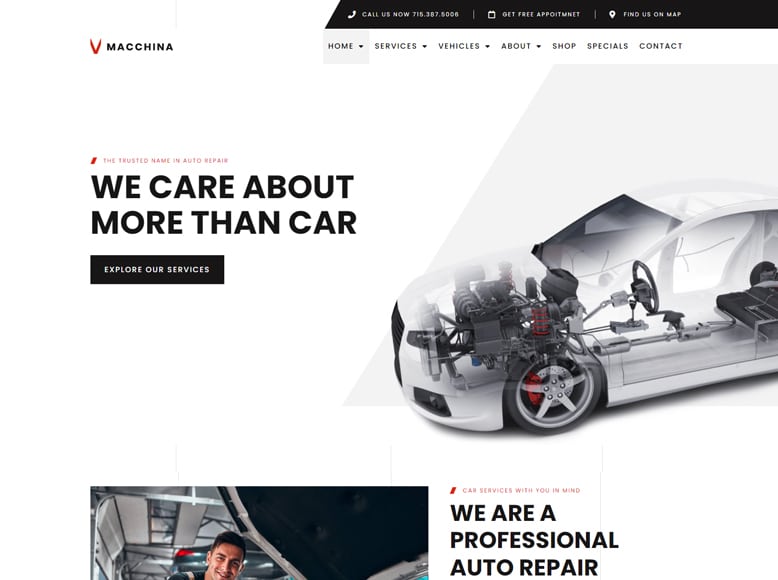 Macchina - Plantilla WordPress para talleres mecánicos de reparación de coches